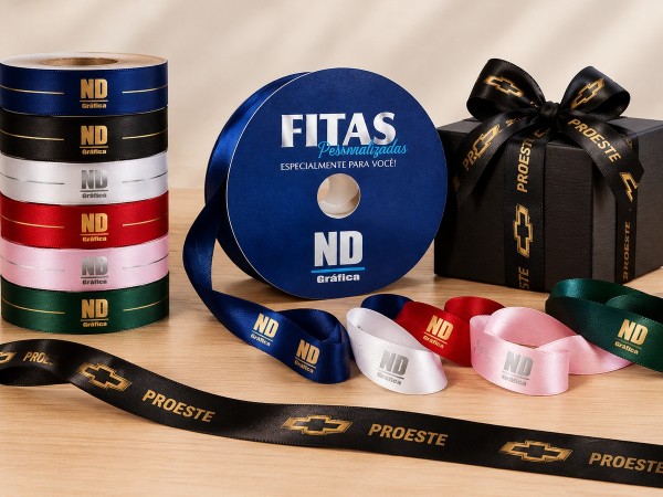 Fitas de Cetim Personalizadas – Impressão Digital Dourada ou Prata