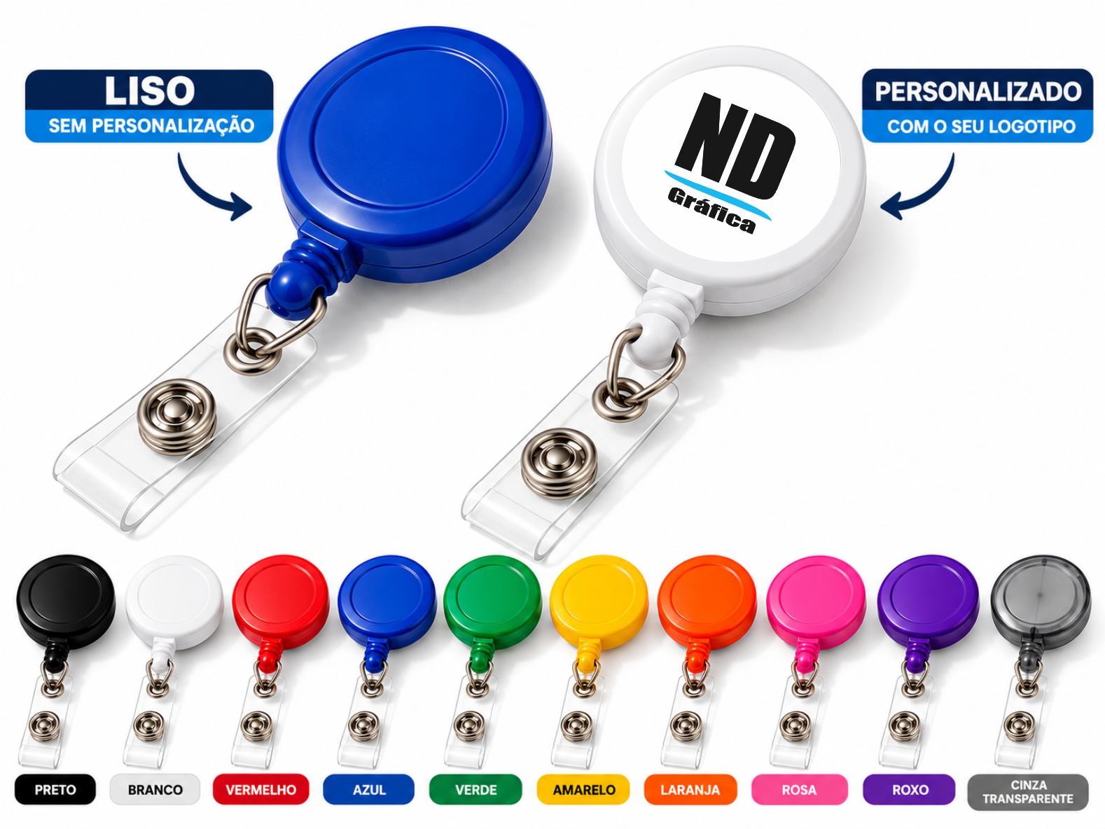 Roller Clips Porta-Crachá Retráteis – Lisos ou Personalizados
